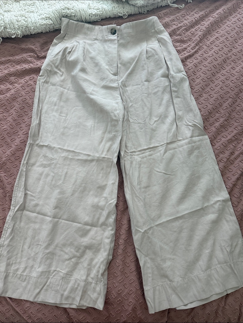 H&M Light Beige Cropped Wide-Leg Pants